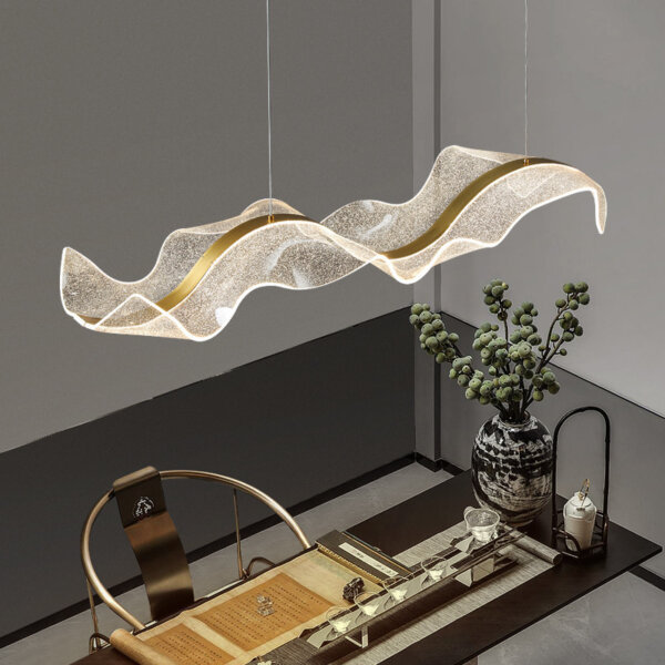 Clear Gold Wave Acrylic Pendant Lamp - 图片 3