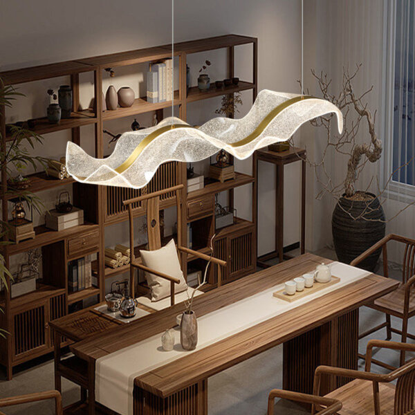 Clear Gold Wave Acrylic Pendant Lamp - 图片 4