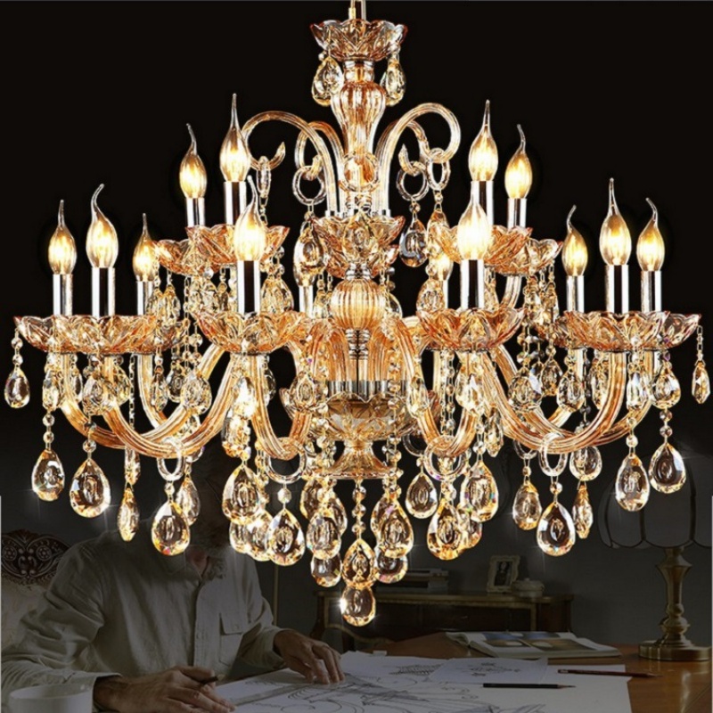 Grey Brown Amber Crystal Chandelier