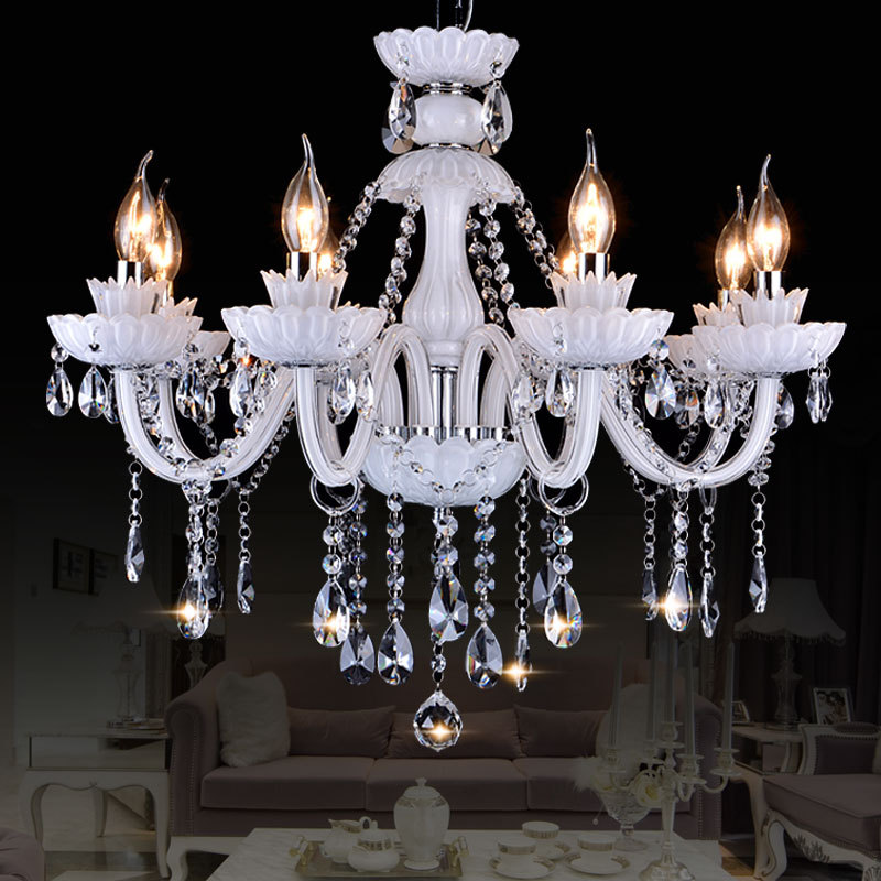 Large White Crystal Candle Chandelier