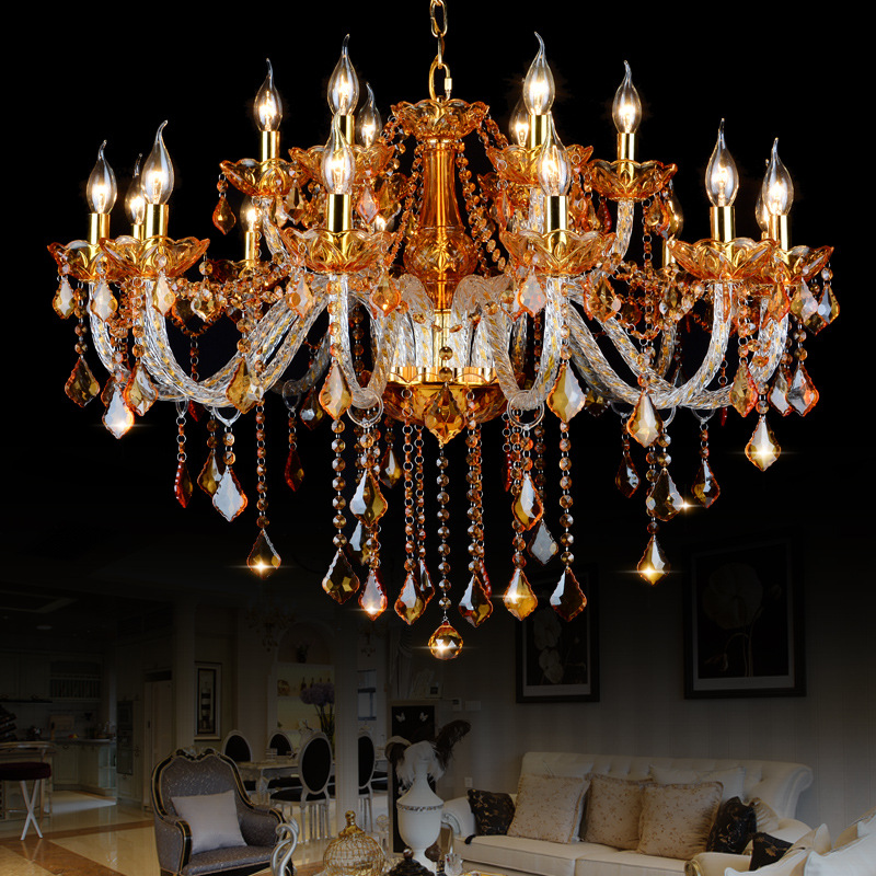 E14 Amber Crystal Candle Chandelier