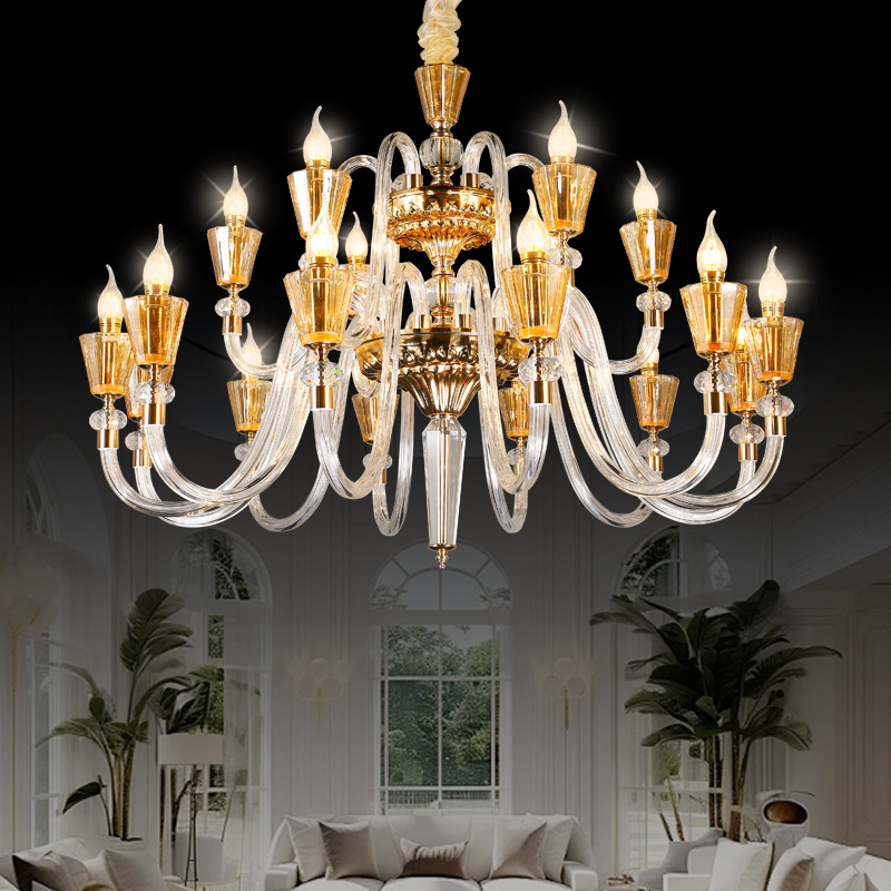 Transparent Golden Glass Tube Chandelier