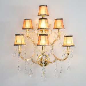 7 Heads Candle Gold Glass Wall Light