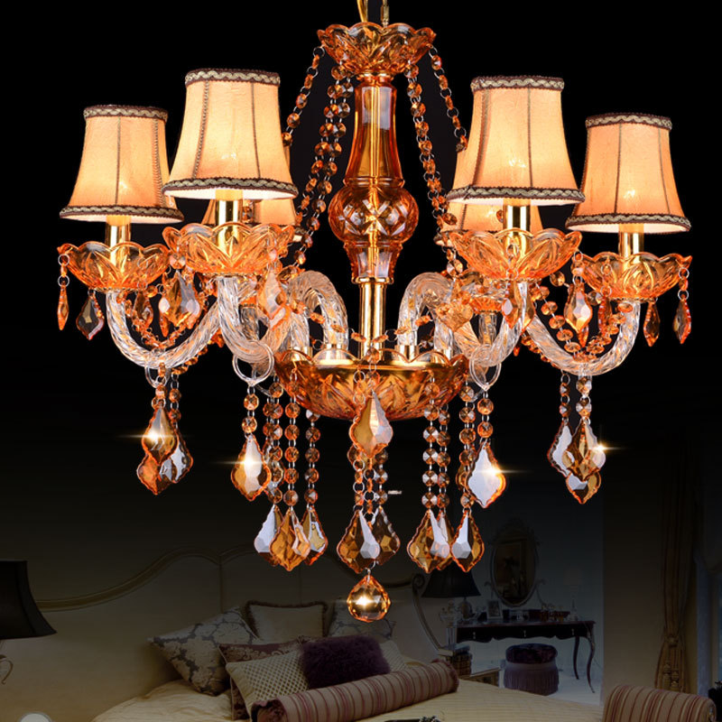 E14 Amber Crystal Candle Chandelier - 图片 2