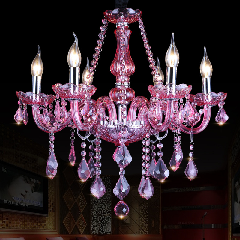 Deep Pink Candle Crystal Chandelier - 图片 3