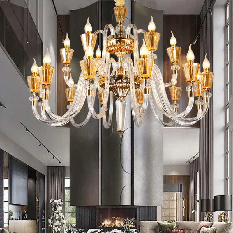 Transparent Golden Glass Tube Chandelier - 图片 2