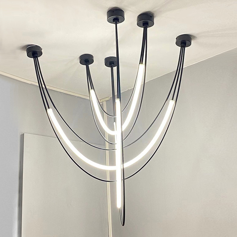 Art Linear Iron Black Pendant Lamp - 图片 2