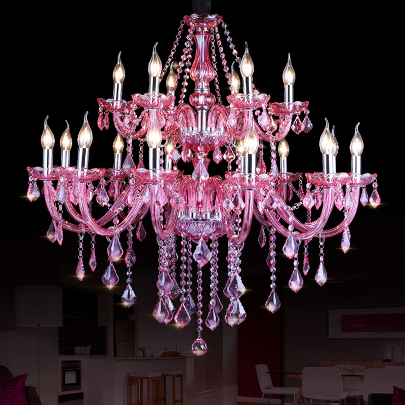 Deep Pink Candle Crystal Chandelier - 图片 4