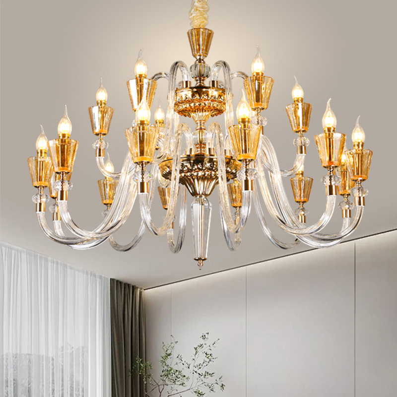 Transparent Golden Glass Tube Chandelier - 图片 3