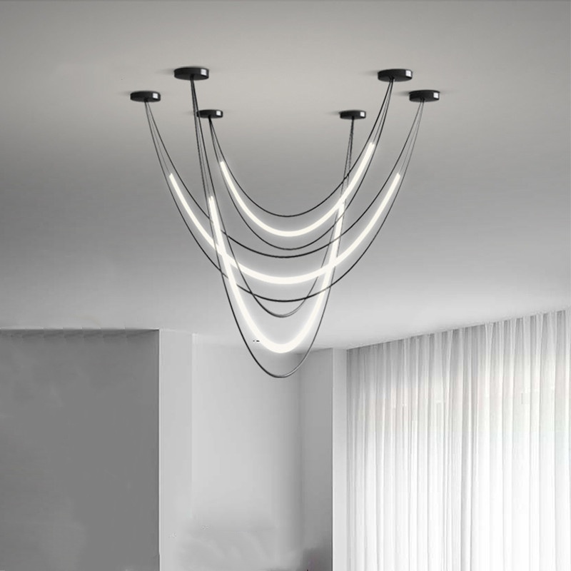 Art Linear Iron Black Pendant Lamp - 图片 3