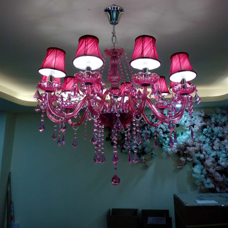 Deep Pink Candle Crystal Chandelier - 图片 5