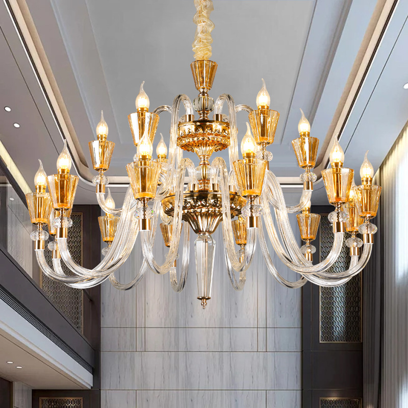 Transparent Golden Glass Tube Chandelier - 图片 4
