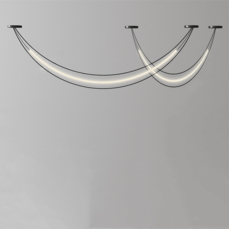 Art Linear Iron Black Pendant Lamp - 图片 4