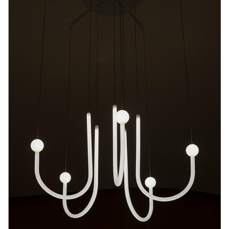 6-10 Heads Linear Milky White Pendant Lamp - 图片 4