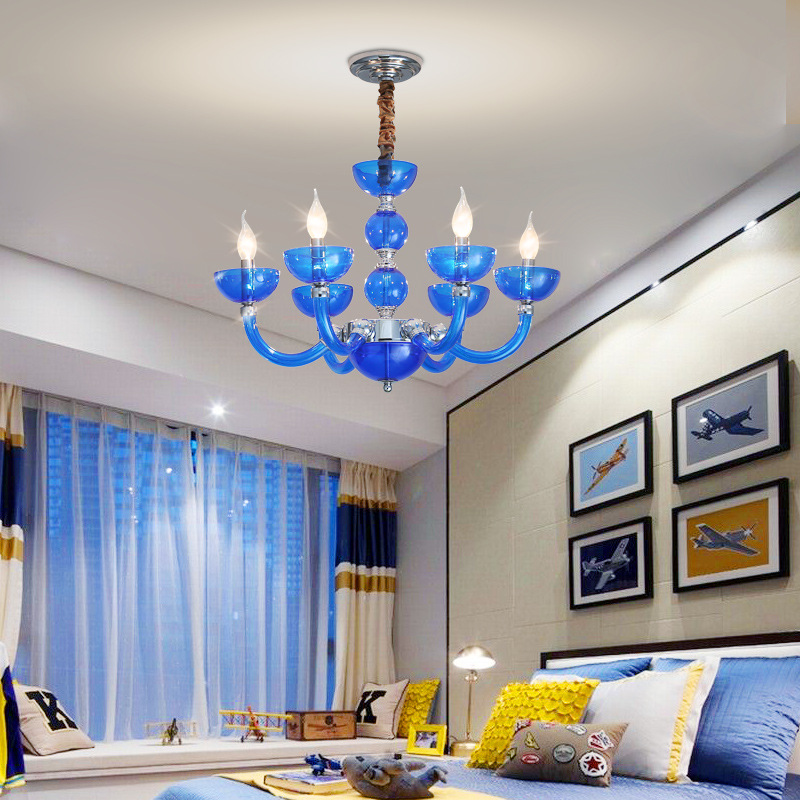Blue Crystal Iron Glass Chandelier - 图片 5