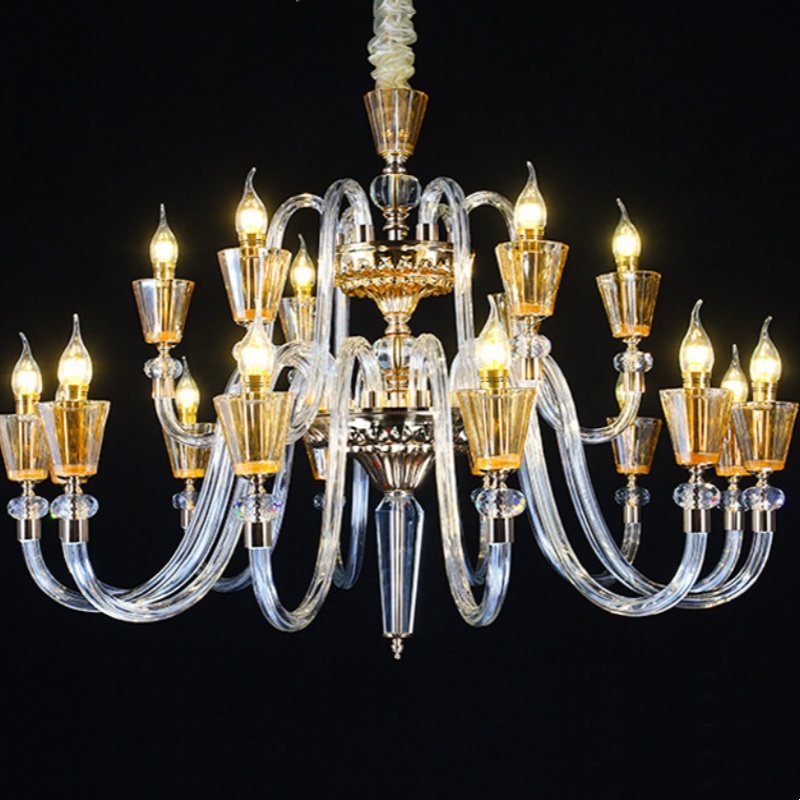 Transparent Golden Glass Tube Chandelier - 图片 5