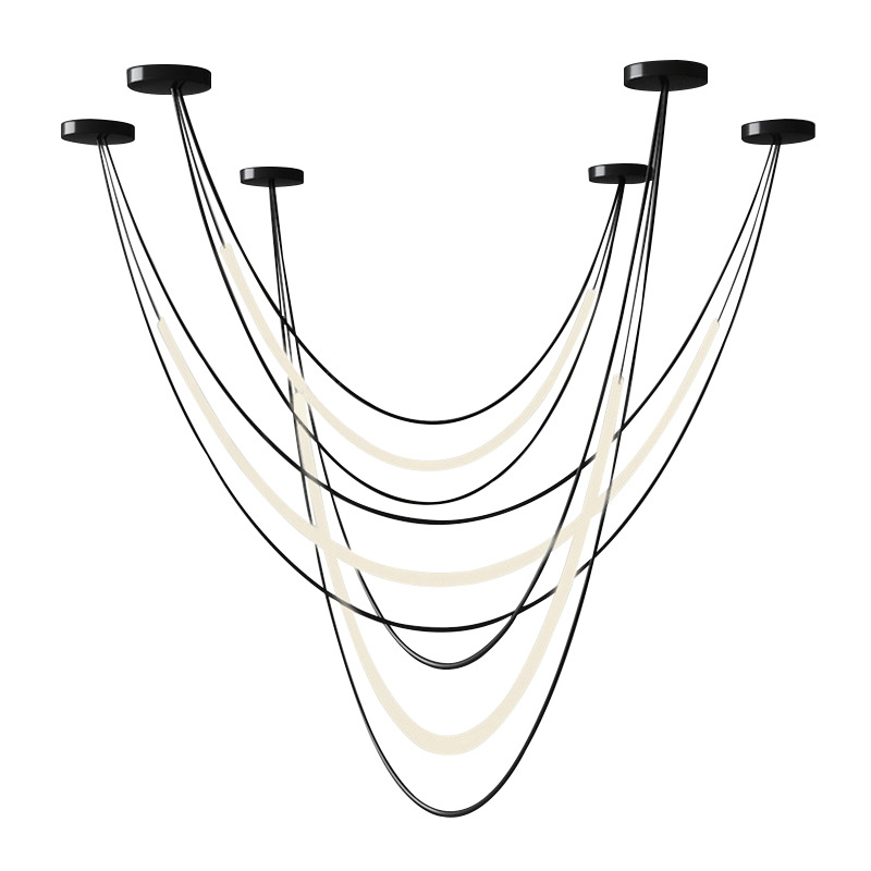 Art Linear Iron Black Pendant Lamp - 图片 5