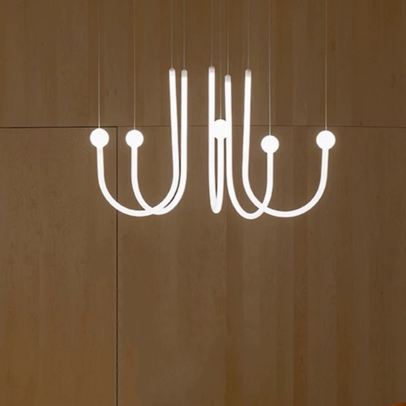 6-10 Heads Linear Milky White Pendant Lamp - 图片 5