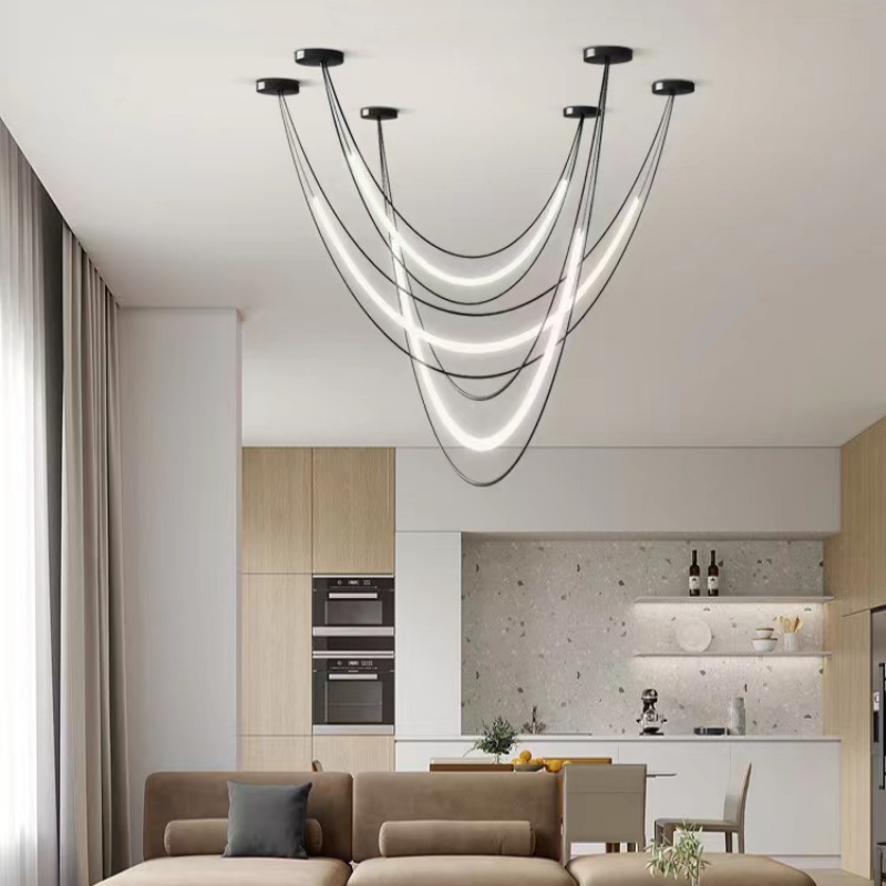 Art Linear Iron Black Pendant Lamp - 图片 6