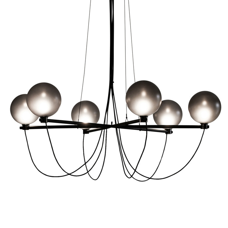 6 Heads Black Glass Pendant Light - 图片 6