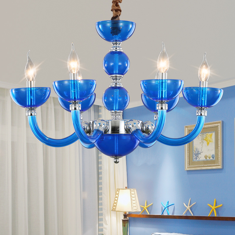 Blue Crystal Iron Glass Chandelier - 图片 7